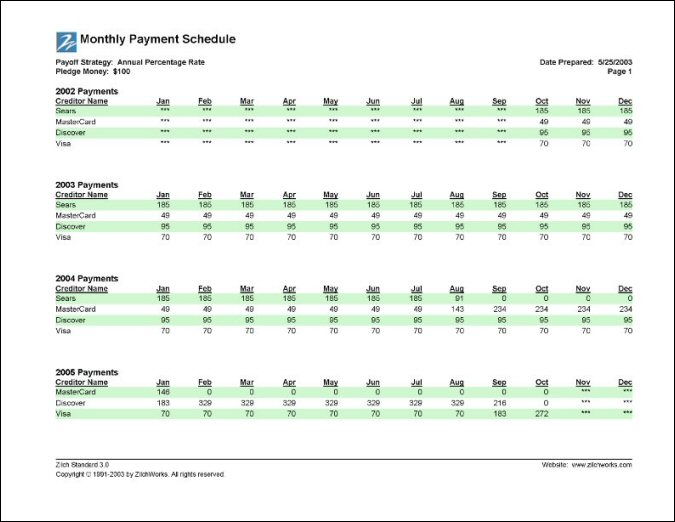 Monthly Payment Schedule - Debt Blaster