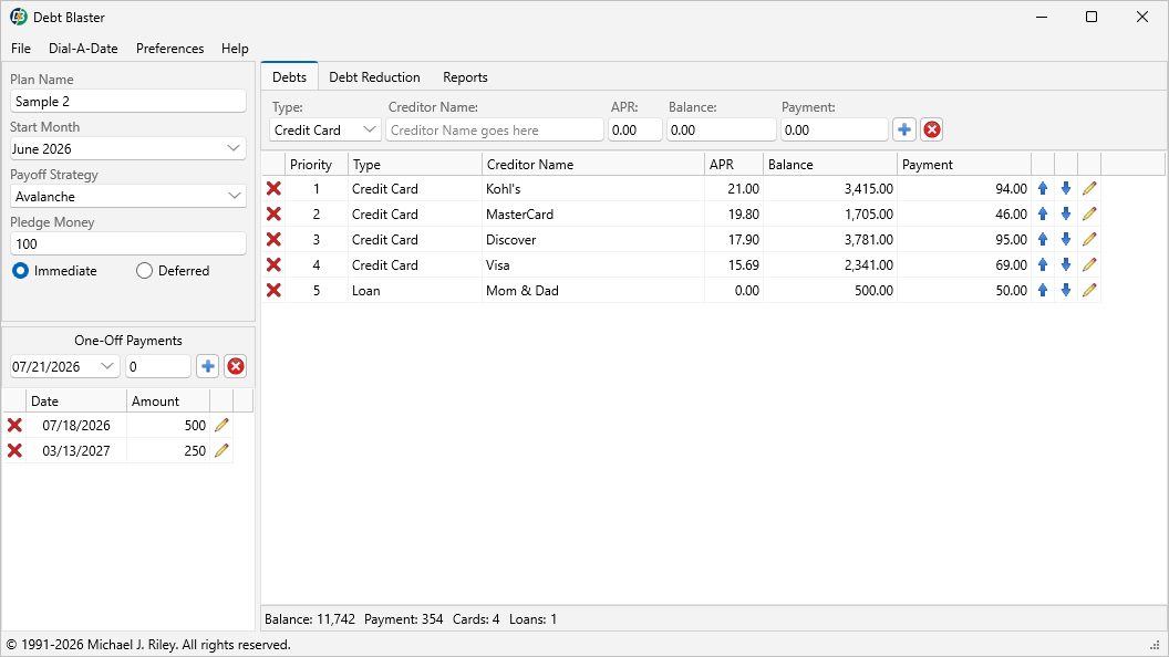 Debt Blaster debts screen in light mode