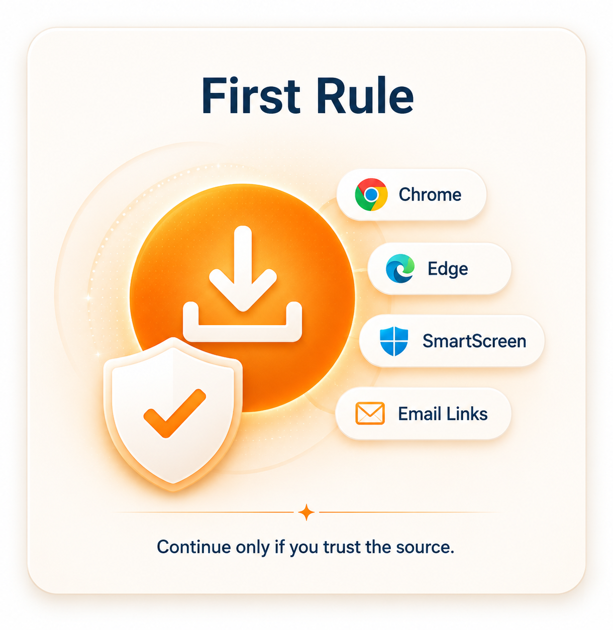 First rule: continue only if you trust the source. Download help for Chrome, Edge, SmartScreen, and email links.