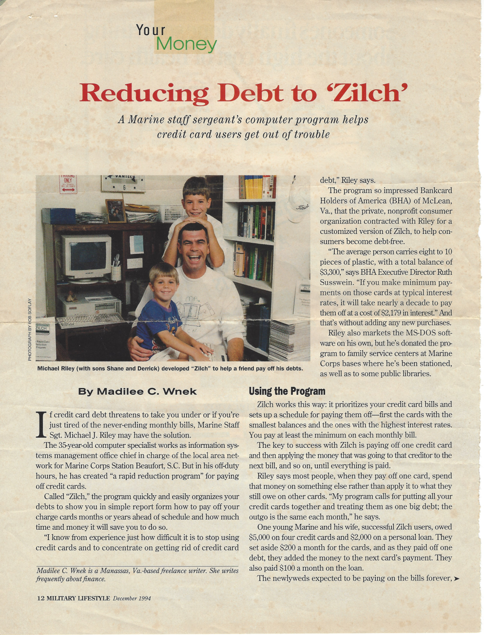Military Lifestyle magazine article about Zilch, December 1994